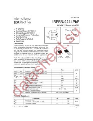 IRFR9214PBF datasheet  